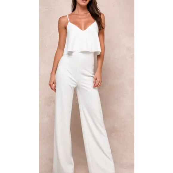 LULU'S SZ M Make It a Date White Sleeveless Wide-Leg Jumpsuit NEW B27 - Picture 1 of 15